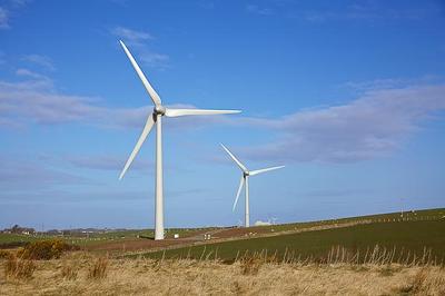 The two wind turbines at Ysgellog Farm, near Amlwch