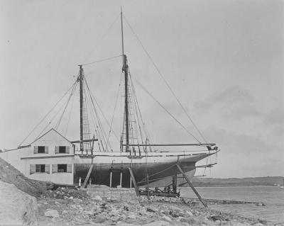 One of James Hartley Burton's schooners on the slipway under Mount Field