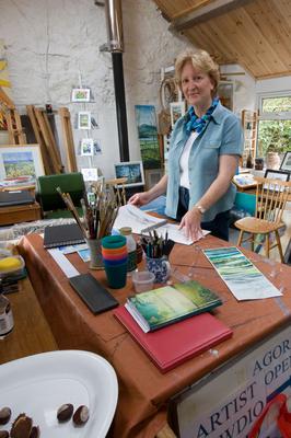 Christine Garwood in her Tyn Lôn Studio, Malltraeth, Anglesey